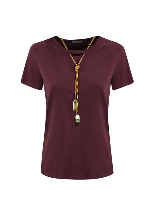 T-shirt in cotone rouge noir con collana Elisabetta Franchi | MA00946E2CG3